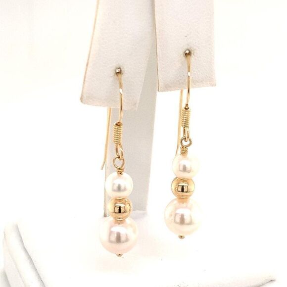 Akoya Pearl Earrings 14 KT Gold 8.10-5.50 mm Certified $799 013386 - Picture 8 of 11